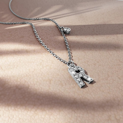 Solid 925 Sterling Silver Initial Crystal Personalised Alphabet Letter Necklace Silver